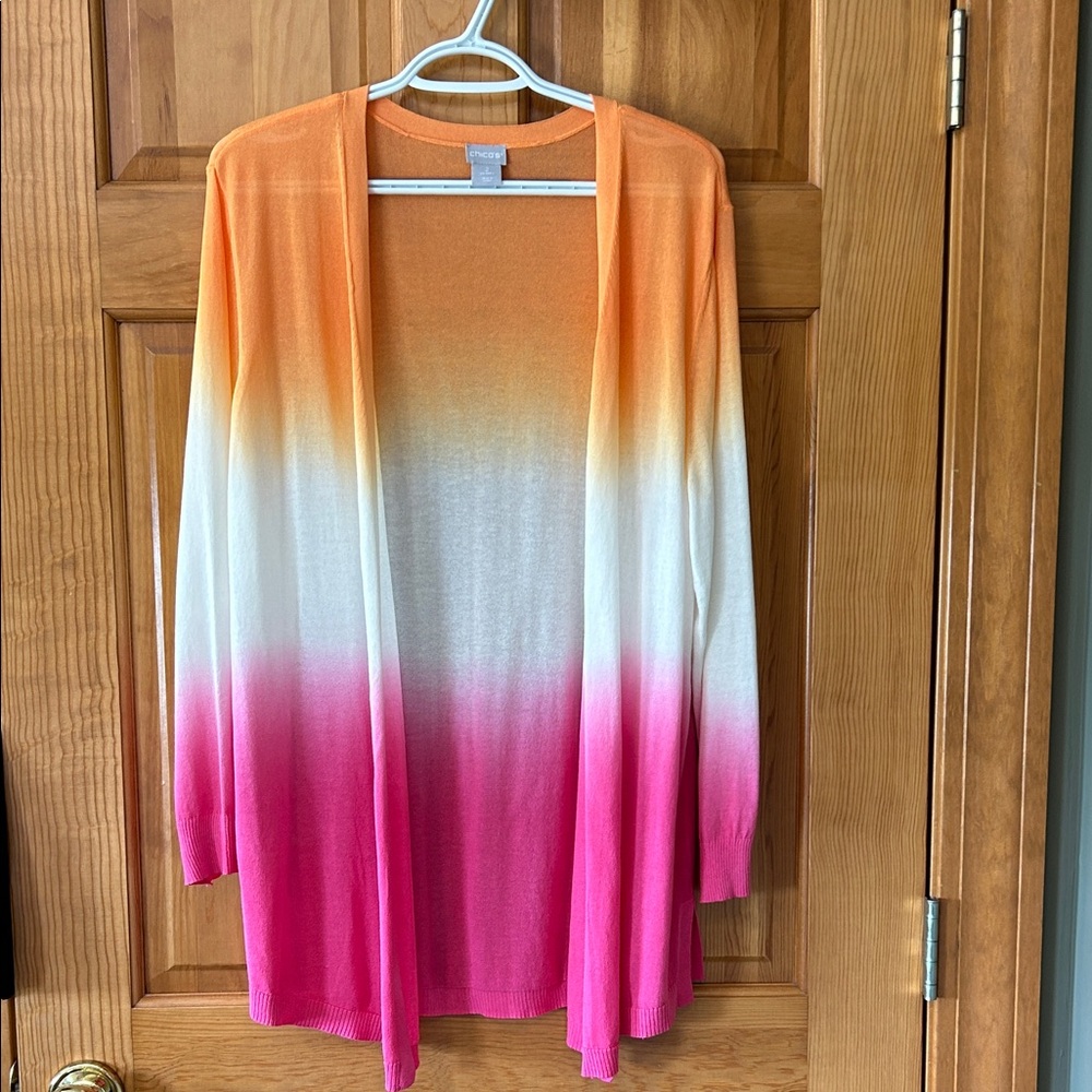 Chico's Vibrant Gradient Cardigan - Orange, White, Pink